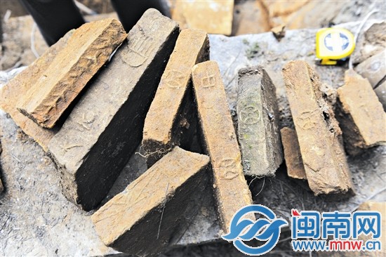 從墓室挖出的磚有很多種圖案：葉脈紋、篦梳紋、銅錢紋